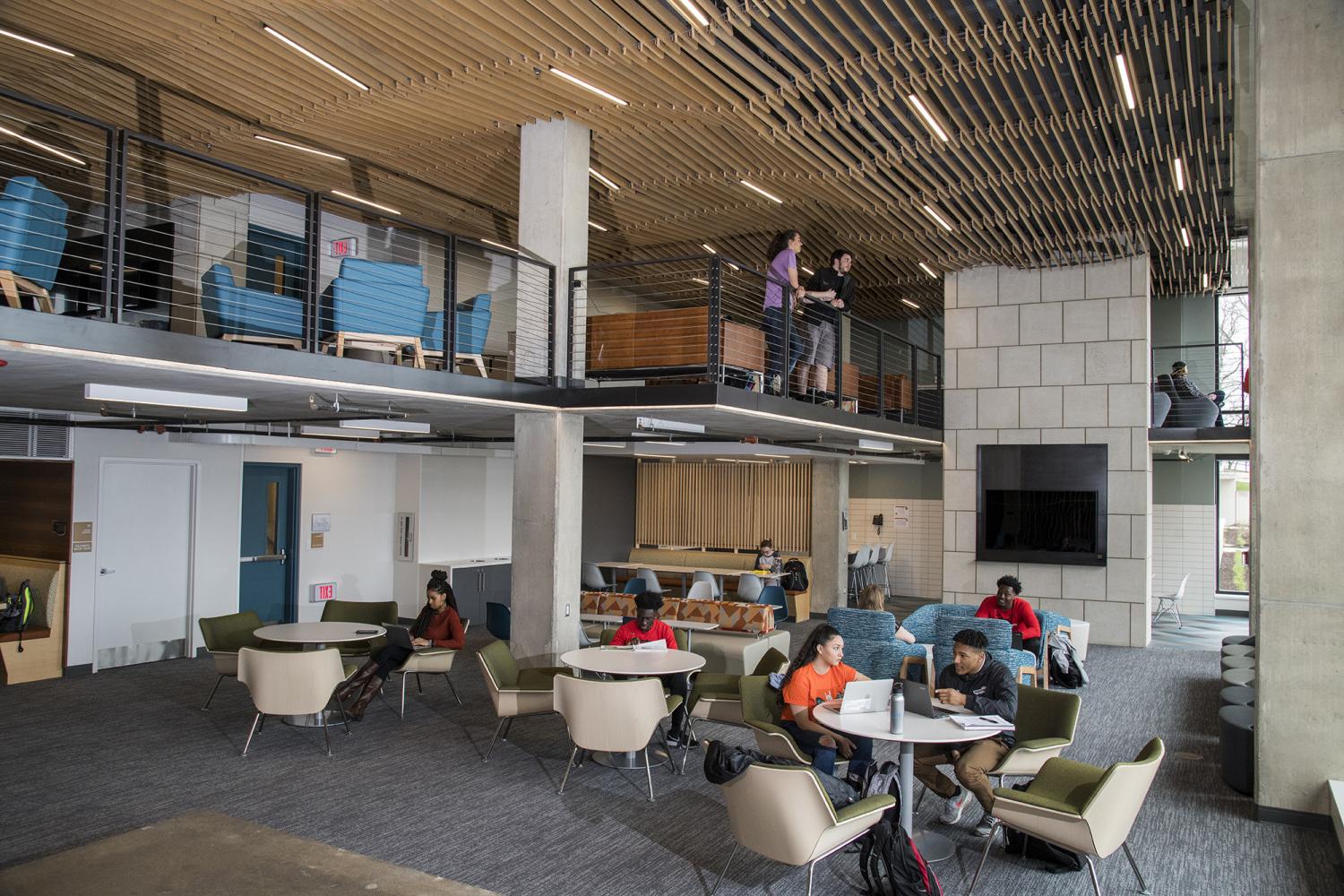 Students can spend time studying or relaxing on the first two floors of The Tower, which are dedicated common spaces.