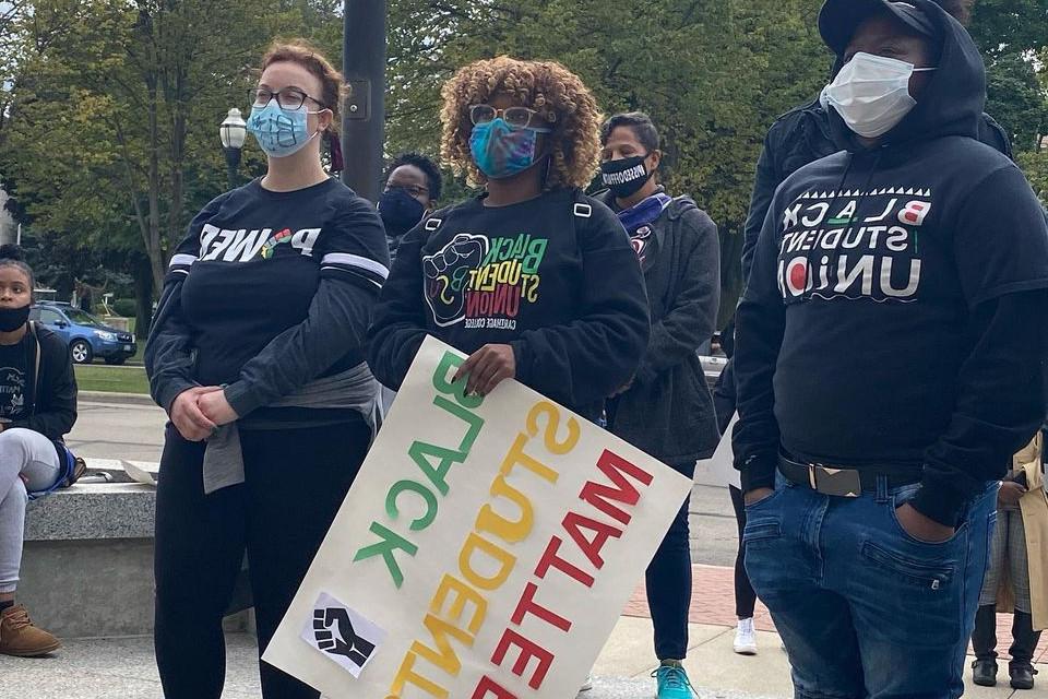 Members of the Black Student Union and other Carthaginians joined in a Black Lives Matter march in Kenosha in summer 2020.