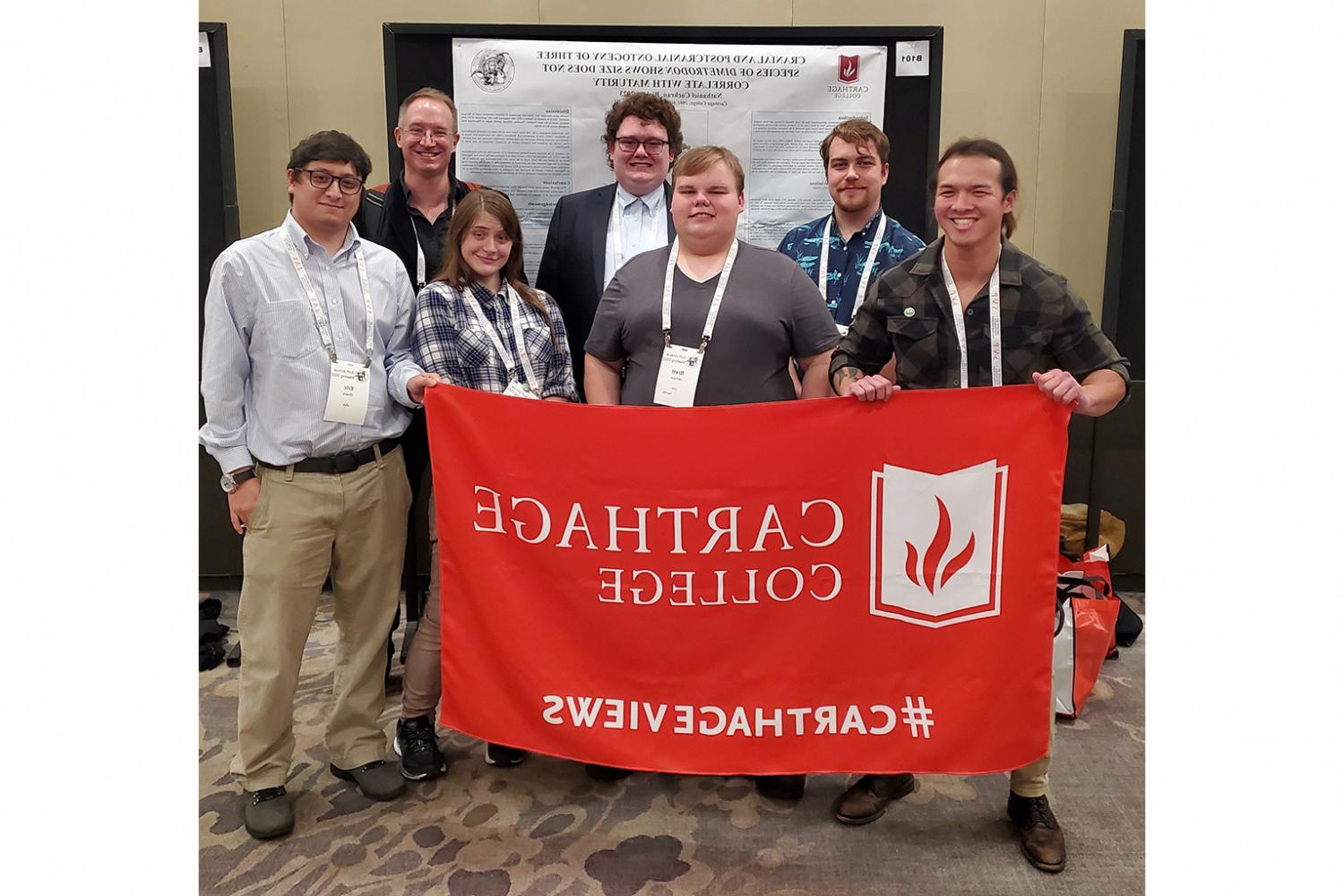 Fall 2022 paleo team at Nathan Cochran's '23 poster on his Dimetrodon growth research, presented at the Annual Meeting of the Society of ...